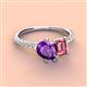 3 - Zahara 9x6 mm Pear Amethyst and 7x5 mm Emerald Cut Pink Tourmaline 2 Stone Duo Ring 