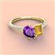 3 - Zahara 9x6 mm Pear Amethyst and 7x5 mm Emerald Cut Citrine 2 Stone Duo Ring 