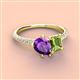 3 - Zahara 9x6 mm Pear Amethyst and 7x5 mm Emerald Cut Peridot 2 Stone Duo Ring 