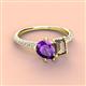 3 - Zahara 9x6 mm Pear Amethyst and 7x5 mm Emerald Cut Smoky Quartz 2 Stone Duo Ring 