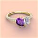 3 - Zahara 9x6 mm Pear Amethyst and 7x5 mm Emerald Cut White Sapphire 2 Stone Duo Ring 