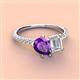 3 - Zahara 9x6 mm Pear Amethyst and 7x5 mm Emerald Cut White Sapphire 2 Stone Duo Ring 