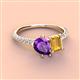 3 - Zahara 9x6 mm Pear Amethyst and 7x5 mm Emerald Cut Citrine 2 Stone Duo Ring 