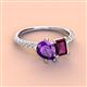 3 - Zahara 9x6 mm Pear Amethyst and 7x5 mm Emerald Cut Rhodolite Garnet 2 Stone Duo Ring 