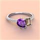 3 - Zahara 9x6 mm Pear Amethyst and 7x5 mm Emerald Cut Smoky Quartz 2 Stone Duo Ring 