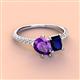 3 - Zahara 9x6 mm Pear Amethyst and 7x5 mm Emerald Cut Lab Created Blue Sapphire 2 Stone Duo Ring 