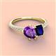 3 - Zahara 9x6 mm Pear Amethyst and 7x5 mm Emerald Cut Lab Created Blue Sapphire 2 Stone Duo Ring 