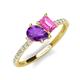 4 - Zahara 9x6 mm Pear Amethyst and 7x5 mm Emerald Cut Lab Created Pink Sapphire 2 Stone Duo Ring 