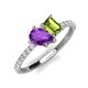 4 - Zahara 9x6 mm Pear Amethyst and 7x5 mm Emerald Cut Peridot 2 Stone Duo Ring 