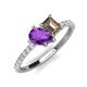 4 - Zahara 9x6 mm Pear Amethyst and 7x5 mm Emerald Cut Smoky Quartz 2 Stone Duo Ring 