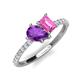 4 - Zahara 9x6 mm Pear Amethyst and 7x5 mm Emerald Cut Lab Created Pink Sapphire 2 Stone Duo Ring 