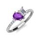 4 - Zahara 9x6 mm Pear Amethyst and 7x5 mm Emerald Cut White Sapphire 2 Stone Duo Ring 