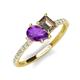 4 - Zahara 9x6 mm Pear Amethyst and 7x5 mm Emerald Cut Smoky Quartz 2 Stone Duo Ring 