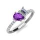 4 - Zahara 9x6 mm Pear Amethyst and IGI Certified 7x5 mm Emerald Cut Lab Grown Diamond 2 Stone Duo Ring 