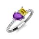 4 - Zahara 9x6 mm Pear Amethyst and 7x5 mm Emerald Cut Lab Created Yellow Sapphire 2 Stone Duo Ring 