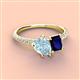 3 - Zahara 9x6 mm Pear Aquamarine and 7x5 mm Emerald Cut Lab Created Blue Sapphire 2 Stone Duo Ring 