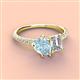 3 - Zahara 9x6 mm Pear Aquamarine and IGI Certified 7x5 mm Emerald Cut Lab Grown Diamond 2 Stone Duo Ring 