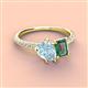 3 - Zahara 9x6 mm Pear Aquamarine and 7x5 mm Emerald Cut Lab Created Alexandrite 2 Stone Duo Ring 