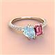 3 - Zahara 9x6 mm Pear Aquamarine and 7x5 mm Emerald Cut Pink Tourmaline 2 Stone Duo Ring 