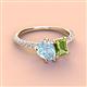 3 - Zahara 9x6 mm Pear Aquamarine and 7x5 mm Emerald Cut Peridot 2 Stone Duo Ring 
