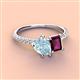 3 - Zahara 9x6 mm Pear Aquamarine and 7x5 mm Emerald Cut Rhodolite Garnet 2 Stone Duo Ring 