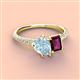 3 - Zahara 9x6 mm Pear Aquamarine and 7x5 mm Emerald Cut Rhodolite Garnet 2 Stone Duo Ring 