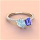 3 - Zahara 9x6 mm Pear Aquamarine and 7x5 mm Emerald Cut Tanzanite 2 Stone Duo Ring 