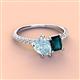 3 - Zahara 9x6 mm Pear Aquamarine and 7x5 mm Emerald Cut London Blue Topaz 2 Stone Duo Ring 