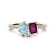 1 - Zahara 9x6 mm Pear Aquamarine and 7x5 mm Emerald Cut Rhodolite Garnet 2 Stone Duo Ring 