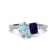 1 - Zahara 9x6 mm Pear Aquamarine and 7x5 mm Emerald Cut Lab Created Blue Sapphire 2 Stone Duo Ring 