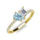 4 - Zahara 9x6 mm Pear Aquamarine and 7x5 mm Emerald Cut White Sapphire 2 Stone Duo Ring 
