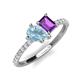 4 - Zahara 9x6 mm Pear Aquamarine and 7x5 mm Emerald Cut Amethyst 2 Stone Duo Ring 