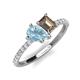 4 - Zahara 9x6 mm Pear Aquamarine and 7x5 mm Emerald Cut Smoky Quartz 2 Stone Duo Ring 