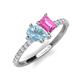 4 - Zahara 9x6 mm Pear Aquamarine and 7x5 mm Emerald Cut Lab Created Pink Sapphire 2 Stone Duo Ring 