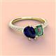 3 - Zahara 9x7 mm Pear Blue Sapphire and 7x5 mm Emerald Cut Lab Created Alexandrite 2 Stone Duo Ring 