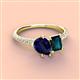 3 - Zahara 9x7 mm Pear Blue Sapphire and 7x5 mm Emerald Cut London Blue Topaz 2 Stone Duo Ring 