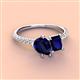 3 - Zahara 9x7 mm Pear Blue Sapphire and 7x5 mm Emerald Cut Lab Created Blue Sapphire 2 Stone Duo Ring 