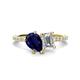 1 - Zahara 9x7 mm Pear Blue Sapphire and 7x5 mm Emerald Cut Forever One Moissanite 2 Stone Duo Ring 