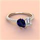3 - Zahara 9x7 mm Pear Blue Sapphire and 7x5 mm Emerald Cut Forever One Moissanite 2 Stone Duo Ring 