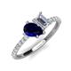4 - Zahara 9x7 mm Pear Blue Sapphire and 7x5 mm Emerald Cut Forever One Moissanite 2 Stone Duo Ring 