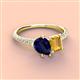 3 - Zahara 9x7 mm Pear Blue Sapphire and 7x5 mm Emerald Cut Citrine 2 Stone Duo Ring 