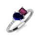 4 - Zahara 9x7 mm Pear Blue Sapphire and 7x5 mm Emerald Cut Rhodolite Garnet 2 Stone Duo Ring 