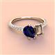 3 - Zahara 9x7 mm Pear Blue Sapphire and 7x5 mm Emerald Cut Smoky Quartz 2 Stone Duo Ring 