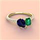 3 - Zahara 9x7 mm Pear Blue Sapphire and 7x5 mm Emerald Cut Lab Created Emerald 2 Stone Duo Ring 