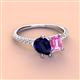 3 - Zahara 9x7 mm Pear Blue Sapphire and 7x5 mm Emerald Cut Lab Created Pink Sapphire 2 Stone Duo Ring 