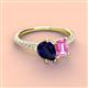 3 - Zahara 9x7 mm Pear Blue Sapphire and 7x5 mm Emerald Cut Lab Created Pink Sapphire 2 Stone Duo Ring 