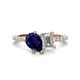 1 - Zahara 9x7 mm Pear Blue Sapphire and IGI Certified 7x5 mm Emerald Cut Lab Grown Diamond 2 Stone Duo Ring 