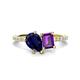 1 - Zahara 9x7 mm Pear Blue Sapphire and 7x5 mm Emerald Cut Amethyst 2 Stone Duo Ring 