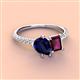 3 - Zahara 9x7 mm Pear Blue Sapphire and 7x5 mm Emerald Cut Rhodolite Garnet 2 Stone Duo Ring 