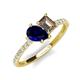 4 - Zahara 9x7 mm Pear Blue Sapphire and 7x5 mm Emerald Cut Smoky Quartz 2 Stone Duo Ring 